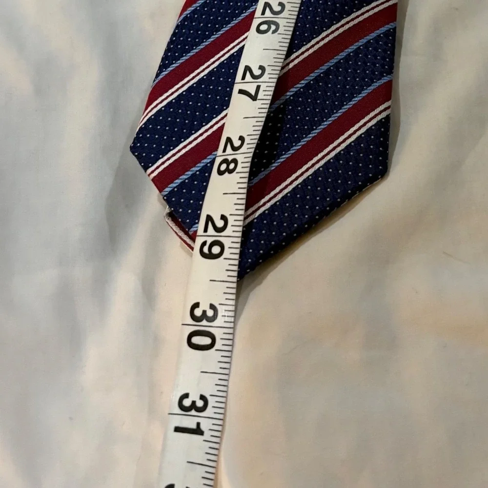 Canali 1934 Mens Silk Necktie Navy Blue Burgundy White Striped Made in Italy - Picture 4 of 5